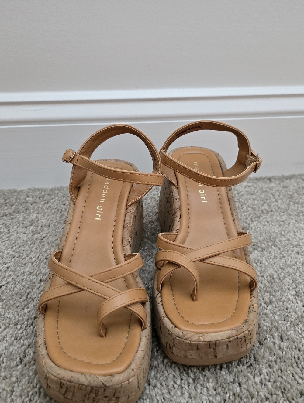 Madden Girl Tan Cork Platform Sandals